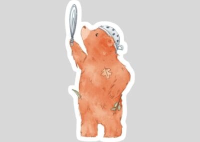 sticky bear taking wisks die cut sticker